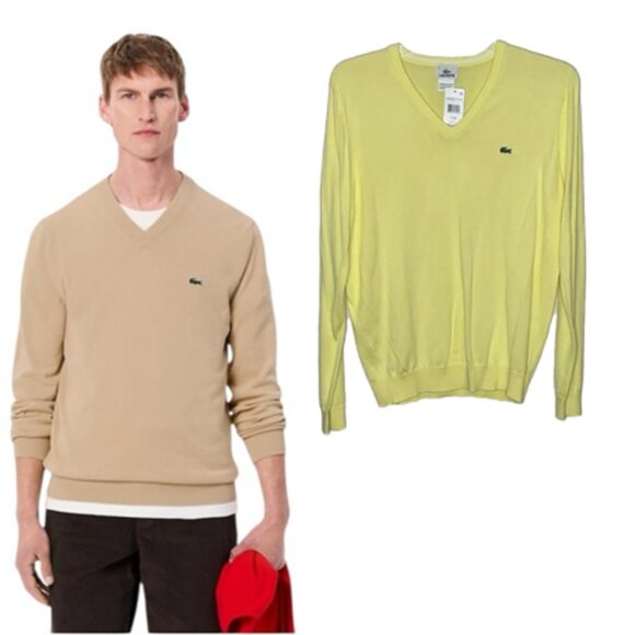 🔥 🆕 LACOSTE Yellow V-Neck Sweater Size 5 (medium) - Picture 1 of 4